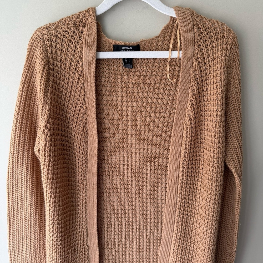 Urban Heritage Tan Cardigan Sweater Chunky Knit Open Front Women’s S - Picture 6 of 9